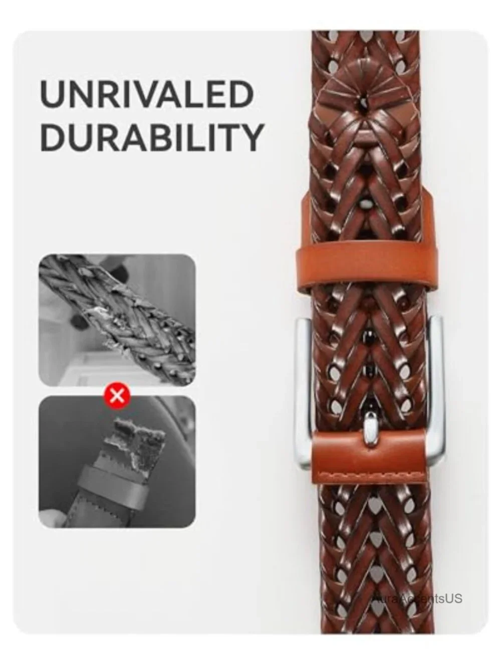 Handwoven Genuine Leather Belt with Alloy Buckle, Adjustable Break-Resistant,